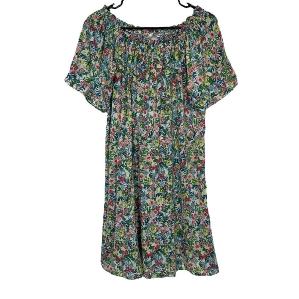 H&M Green Floral Print Short Sleeve Off the Shoulder Dress Size XS
